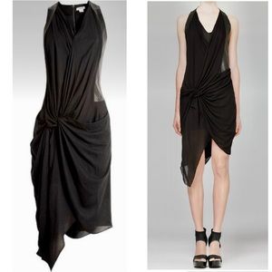 Helmut Lang Leather Trimmed Draped Dress